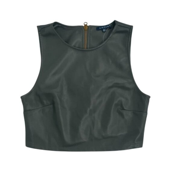 Faux Leather Green Sleeveless Crop Top With Back Zipper, Size M, NWT. - Picture 1 of 8